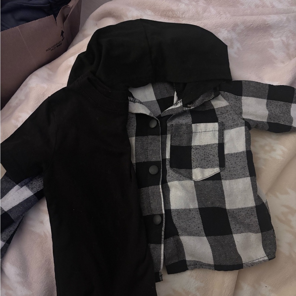 Black and White Plaid Kids Shirt with Hoodie